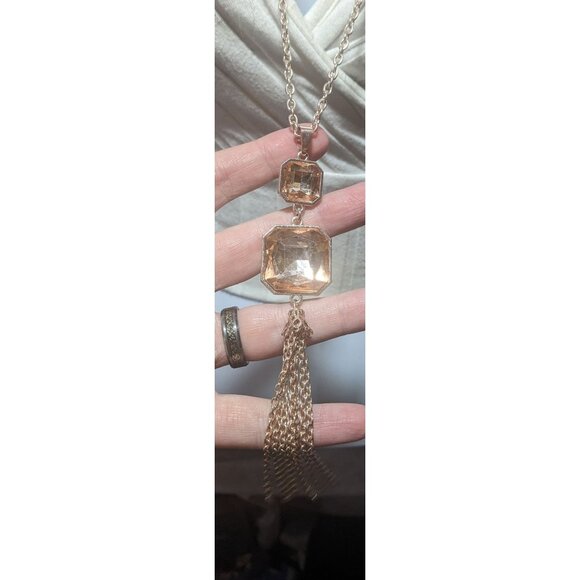 Orange And Rose Gold Brilliant Gemmed Tassel Necklace - Picture 6 of 10